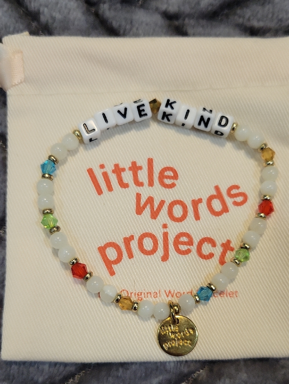 Little Words Project "Live Kind" White Beaded Bracelet with Multicolor Accents